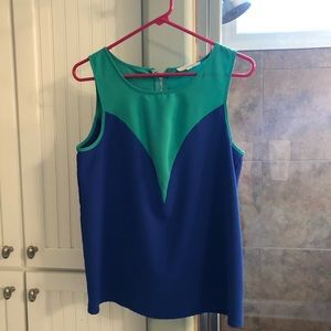 41 Hawthorn green and blue top.